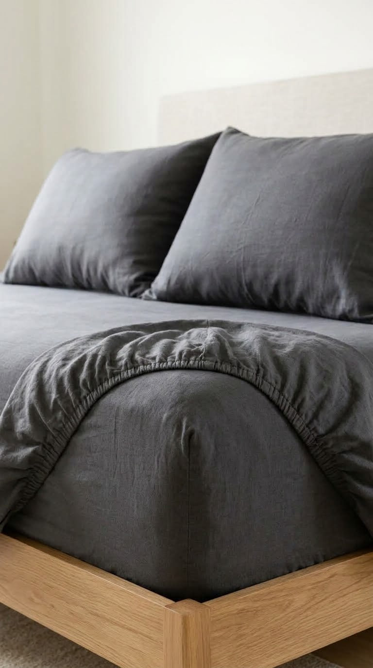 Pure Cotton Fitted Bedsheet Set with 2 Pillow Covers - Charcoal Grey