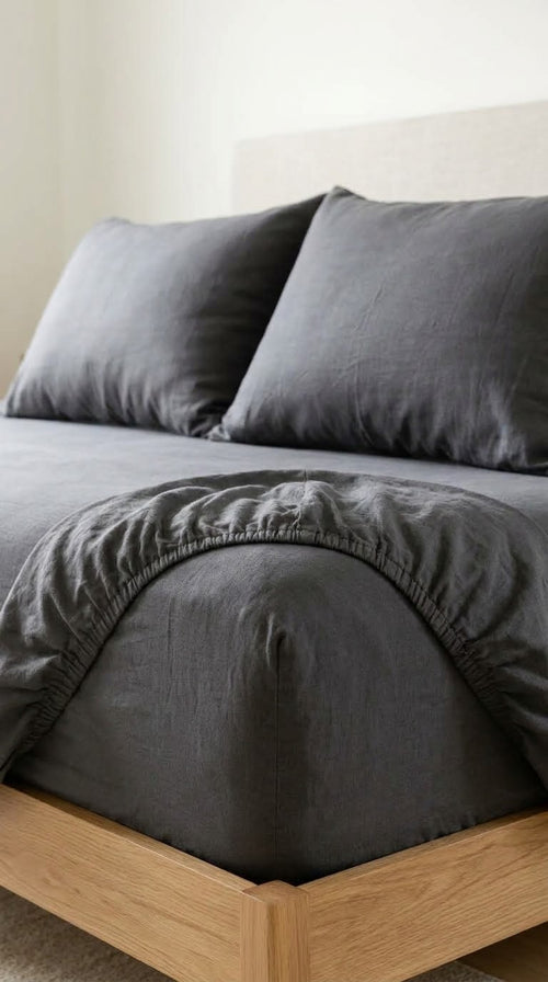 Pure Cotton Fitted Bedsheet Set with 2 Pillow Covers - Charcoal Grey