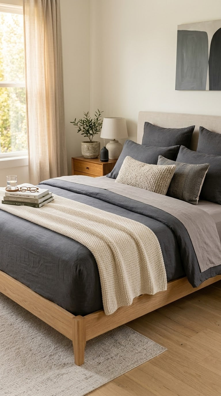 Pure Cotton Fitted Bedsheet Set with 2 Pillow Covers - Charcoal Grey